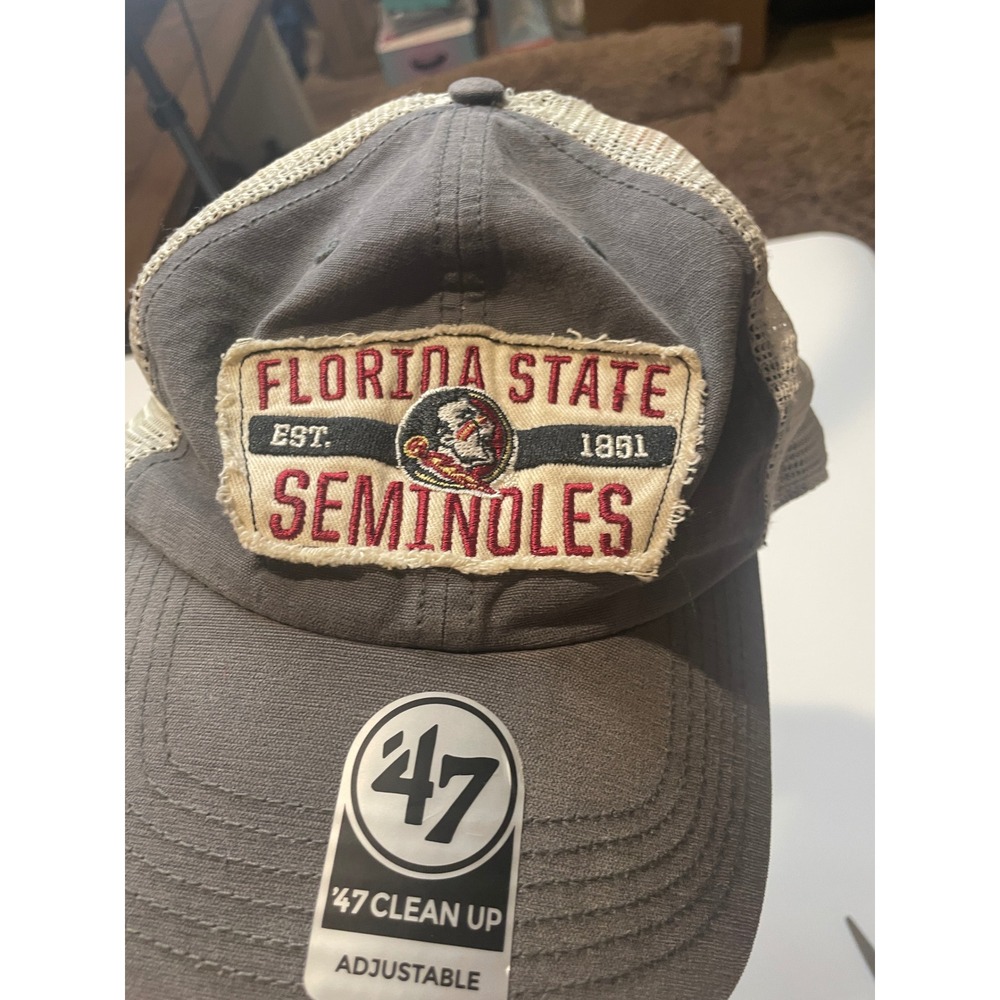 47 Brand Florida State Seminoles FSU Clean Up Trucker Hat Snapback Grey Mesh Cap